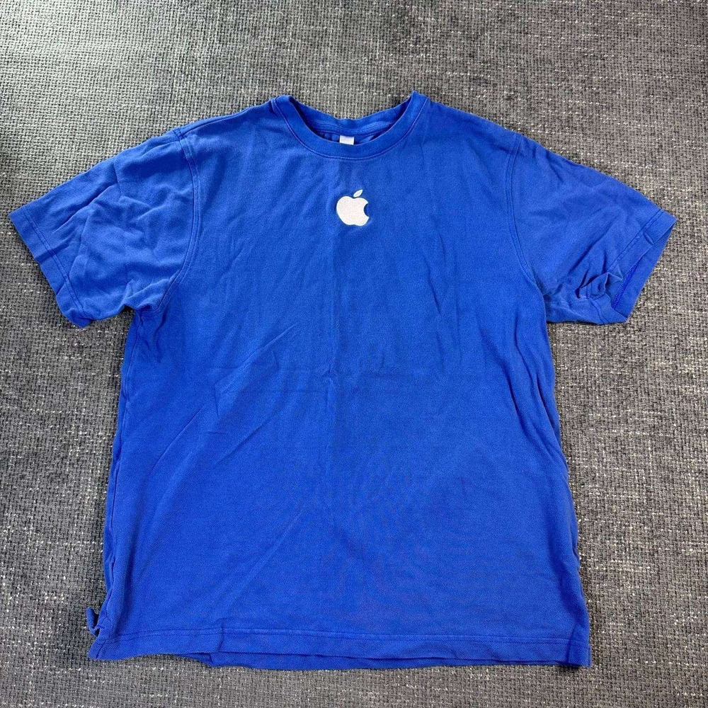 Apple Store Employee Shirt Mens L Blue Embroidered Logo Tech Uniform Tee